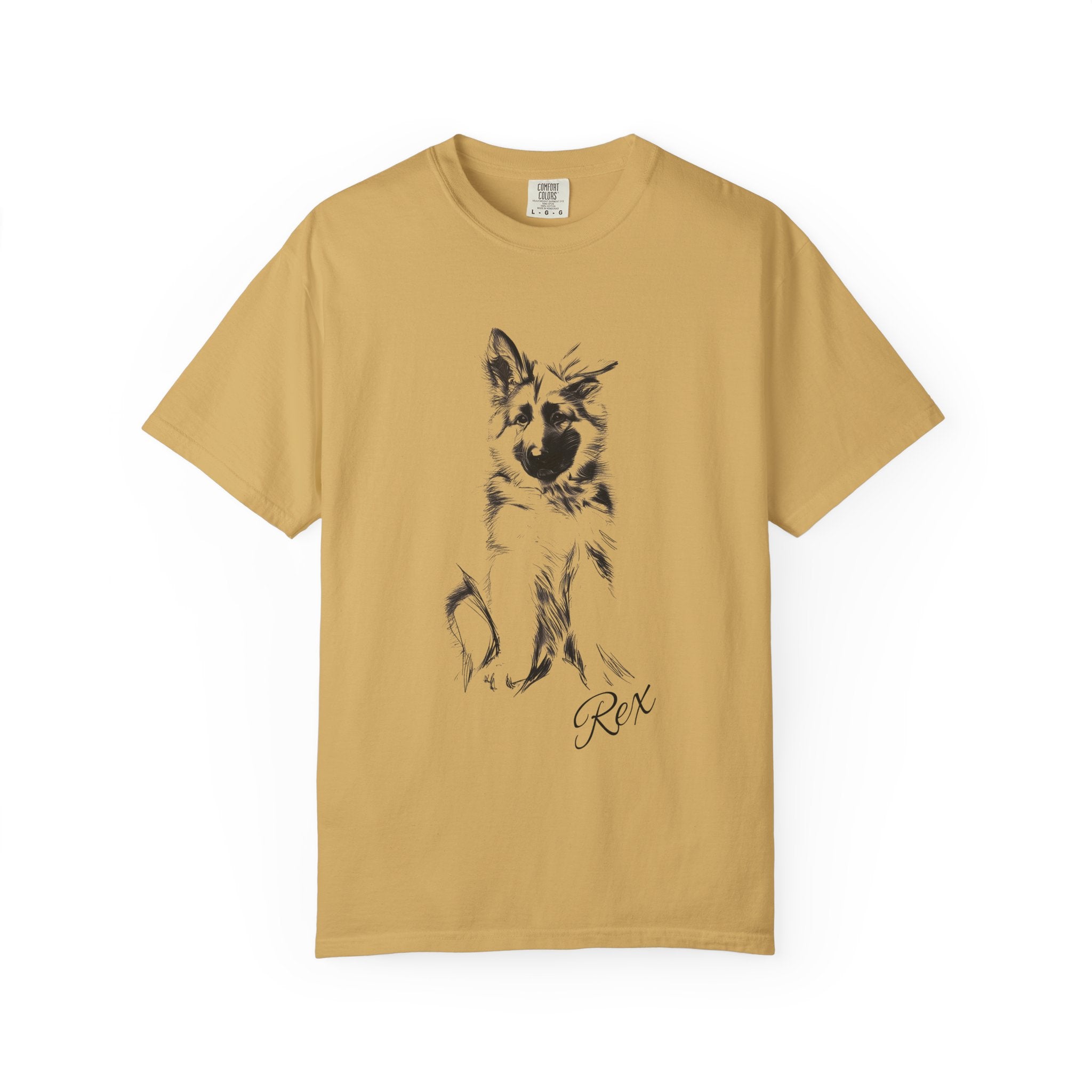 Personalized German Shepherd T-Shirt | Custom Dog Name Tee | Comfort Colors 1717 Tee | Minimal Sketch Vintage Style | Dog lover gift