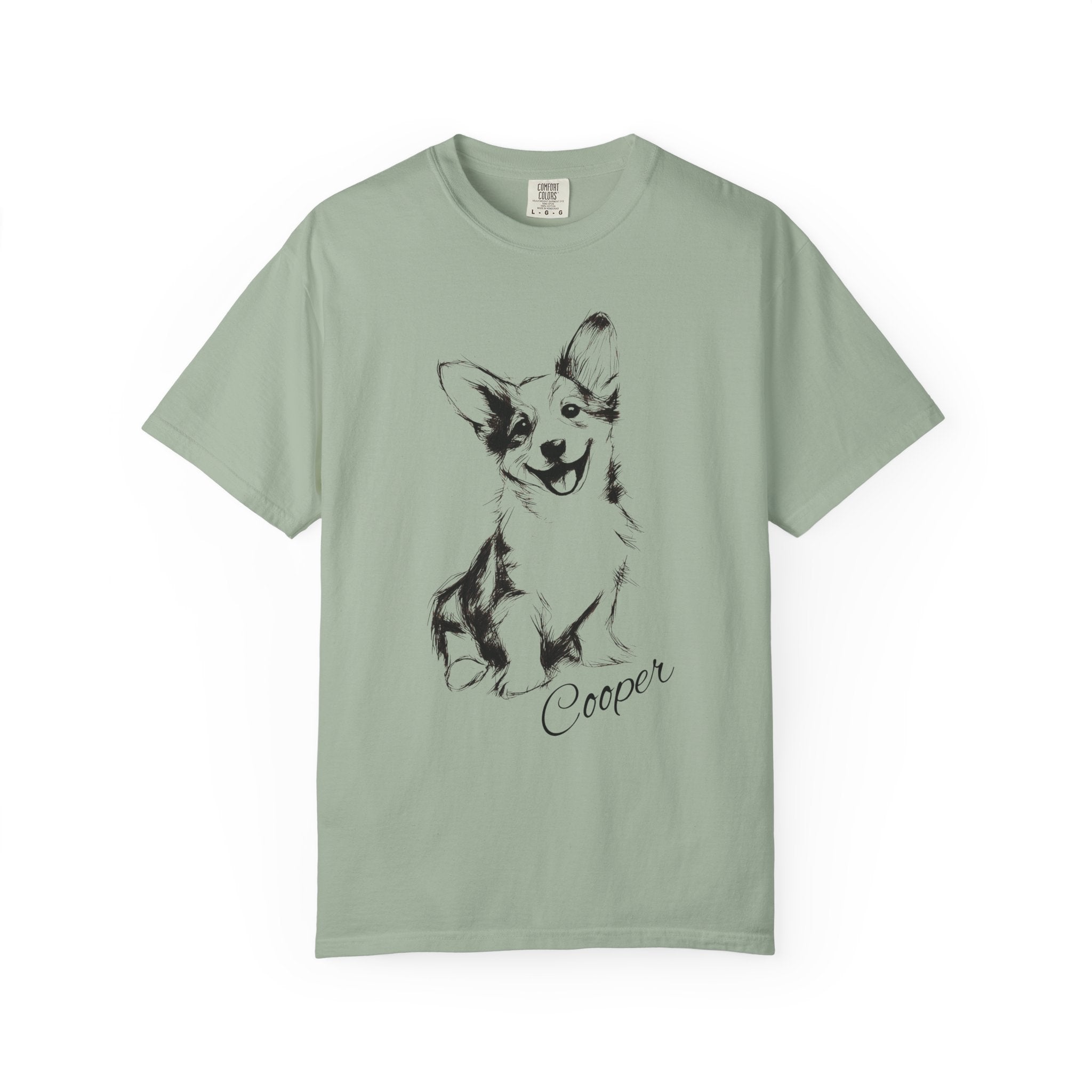 Personalized Corgi T-Shirt | Custom Dog Name Tee | Comfort Colors 1717 Tee | Minimal Sketch Vintage Style | Dog lover gift