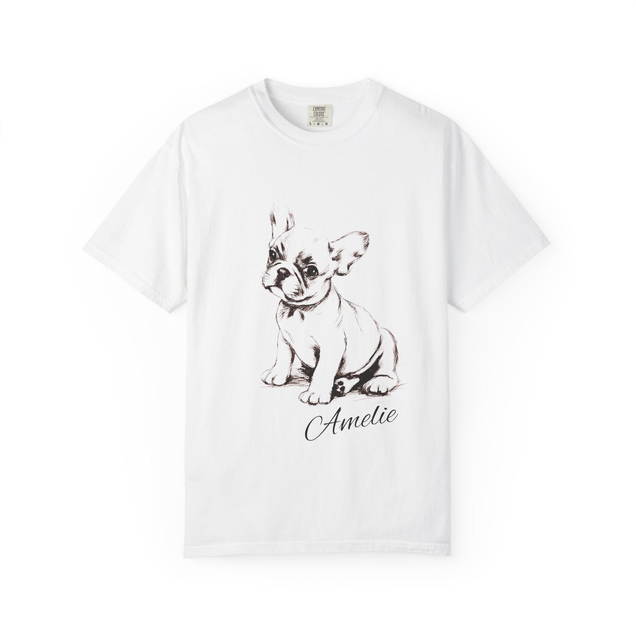 Personalized French Bulldog T-Shirt | Custom Dog Name Tee | Comfort Colors 1717 Tee | Minimal Sketch Vintage Style | Frenchie lover gift