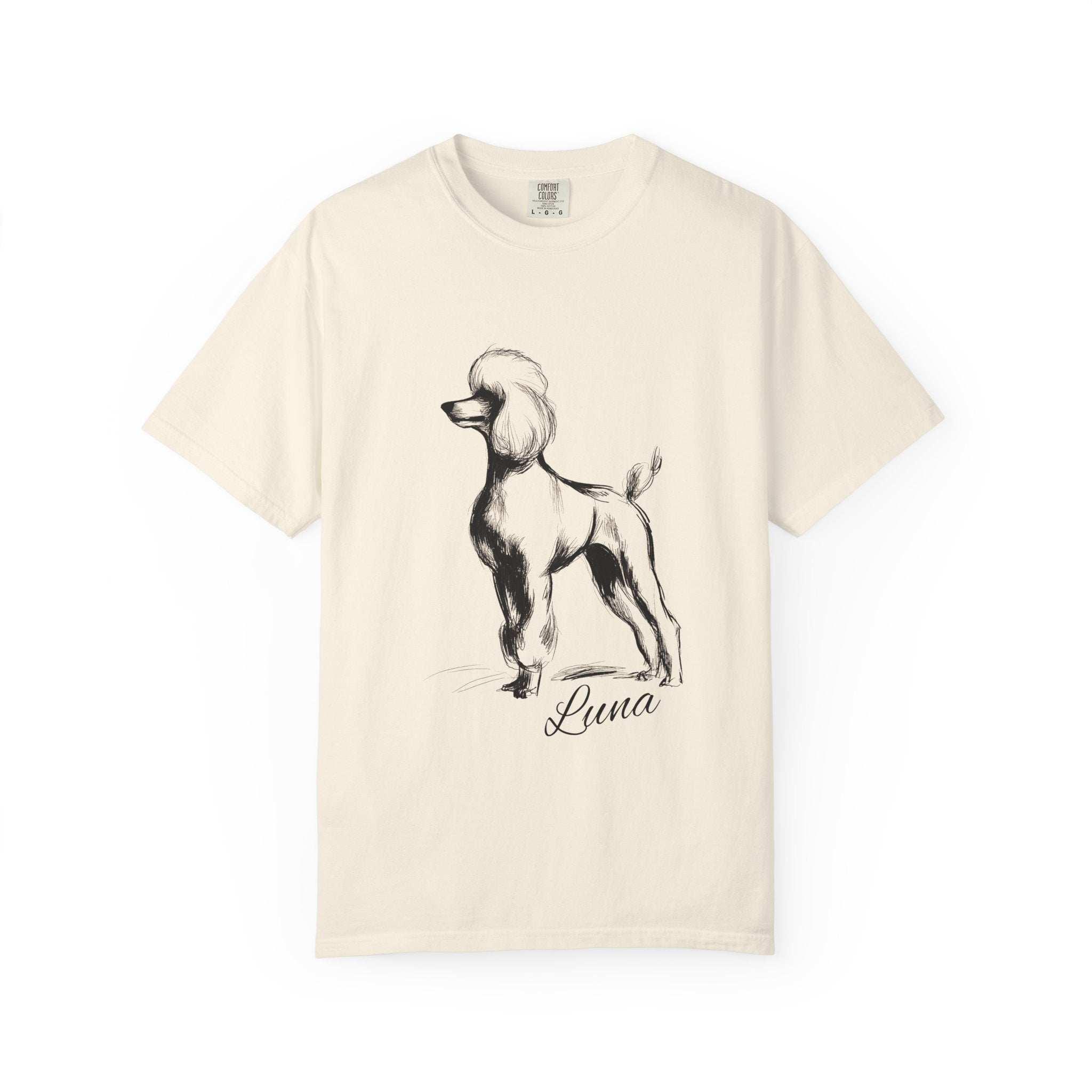 Personalized Poodle T-Shirt | Custom Dog Name Tee | Comfort Colors 1717 Tee | Minimal Sketch Vintage Style | Dog lover gift