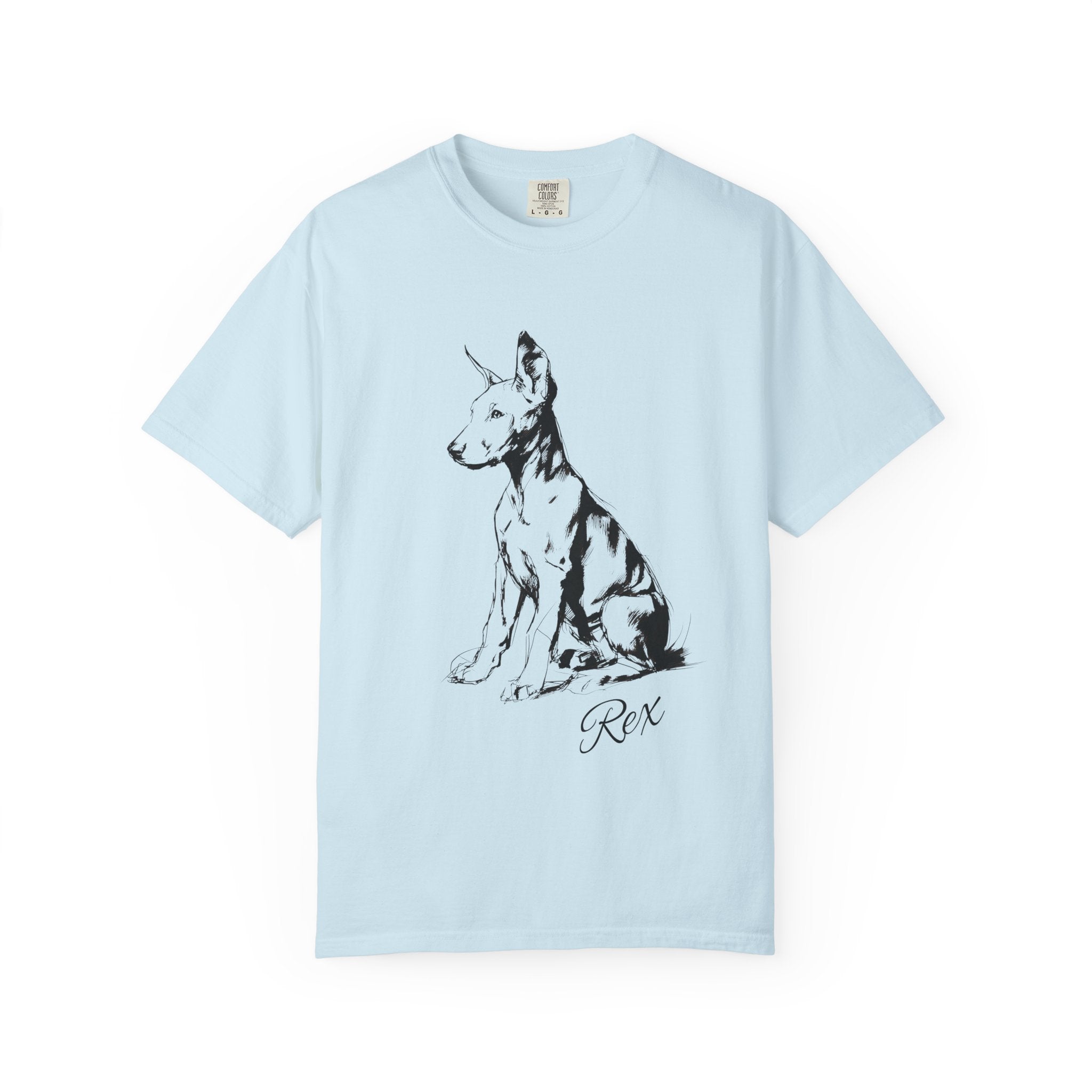 Personalized Doberman T-Shirt | Custom Dog Name Tee | Comfort Colors 1717 Tee | Minimal Sketch Vintage Style | Dog lover gift