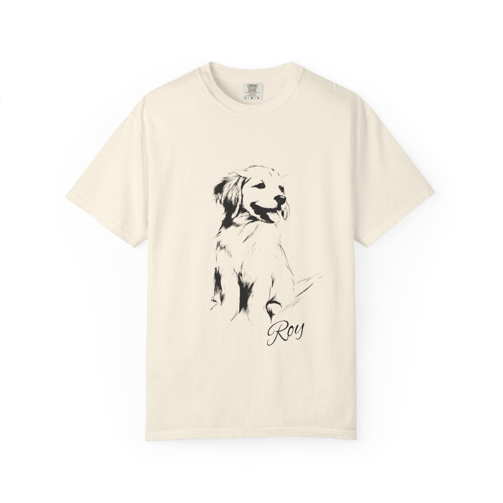 Personalized Golden Retriever T-Shirt | Custom Dog Name Tee | Comfort Colors 1717 Tee | Minimal Sketch Vintage Style | Dog lover gift