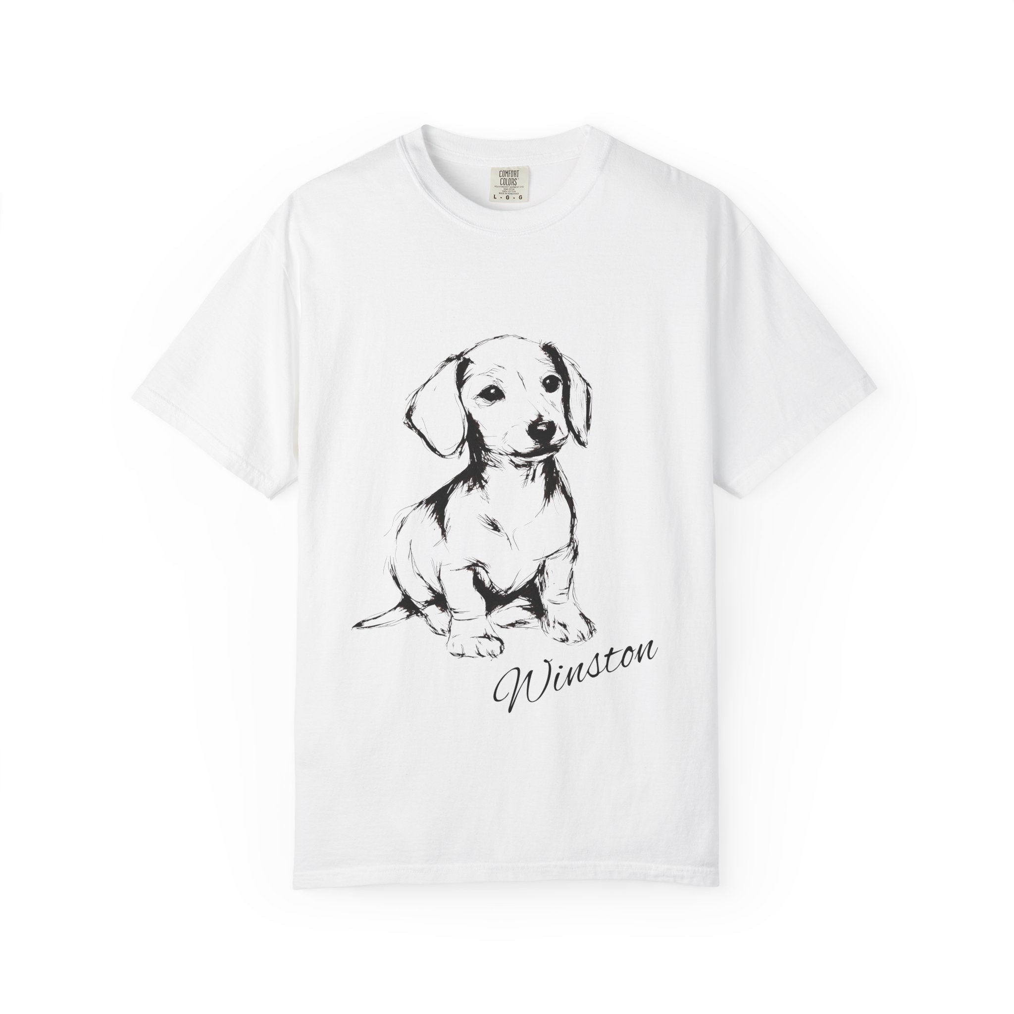 Personalized Dachshund T-Shirt | Custom Dog Name Tee | Comfort Colors 1717 Tee | Minimal Sketch Vintage Style | Dog lover gift