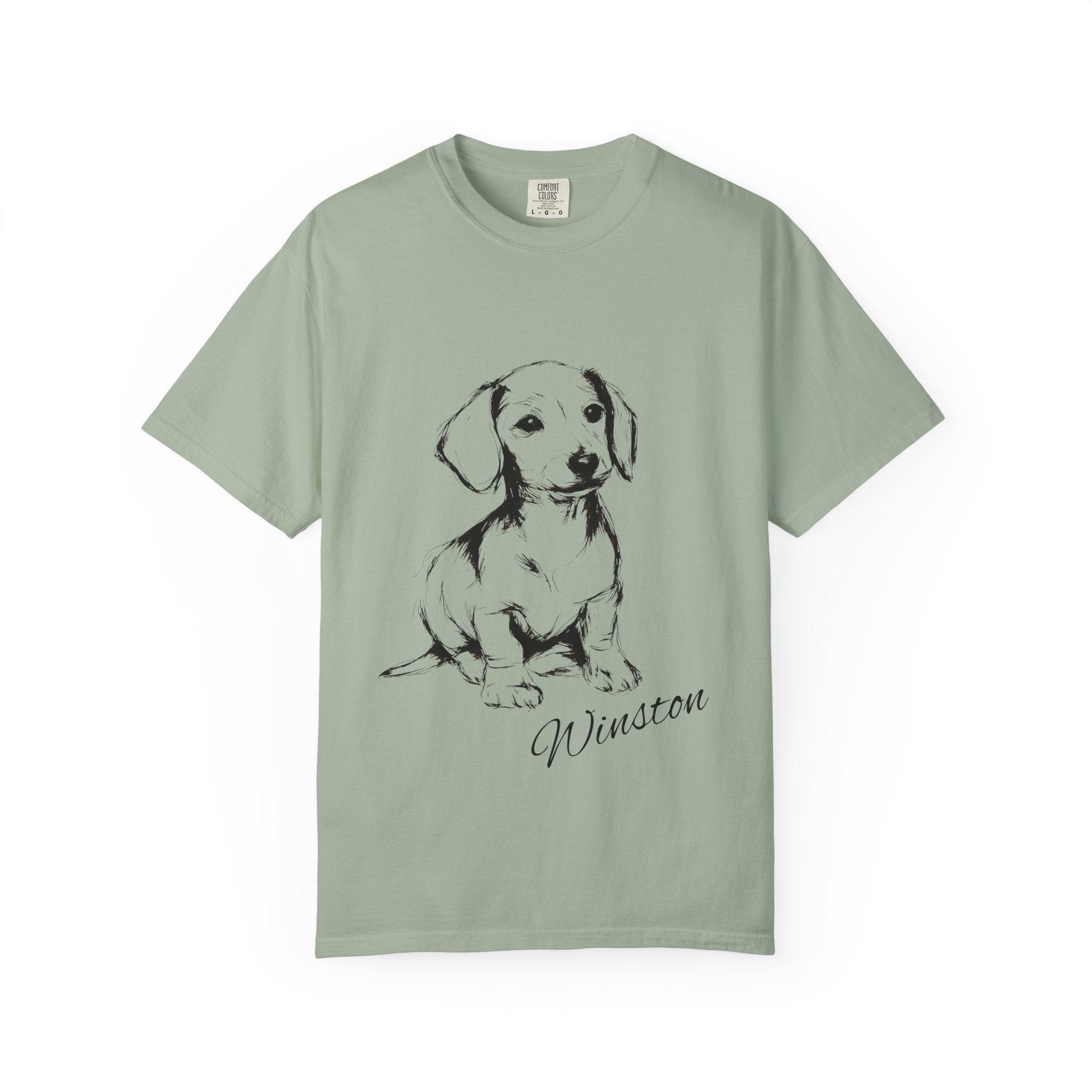 Personalized Dachshund T-Shirt | Custom Dog Name Tee | Comfort Colors 1717 Tee | Minimal Sketch Vintage Style | Dog lover gift