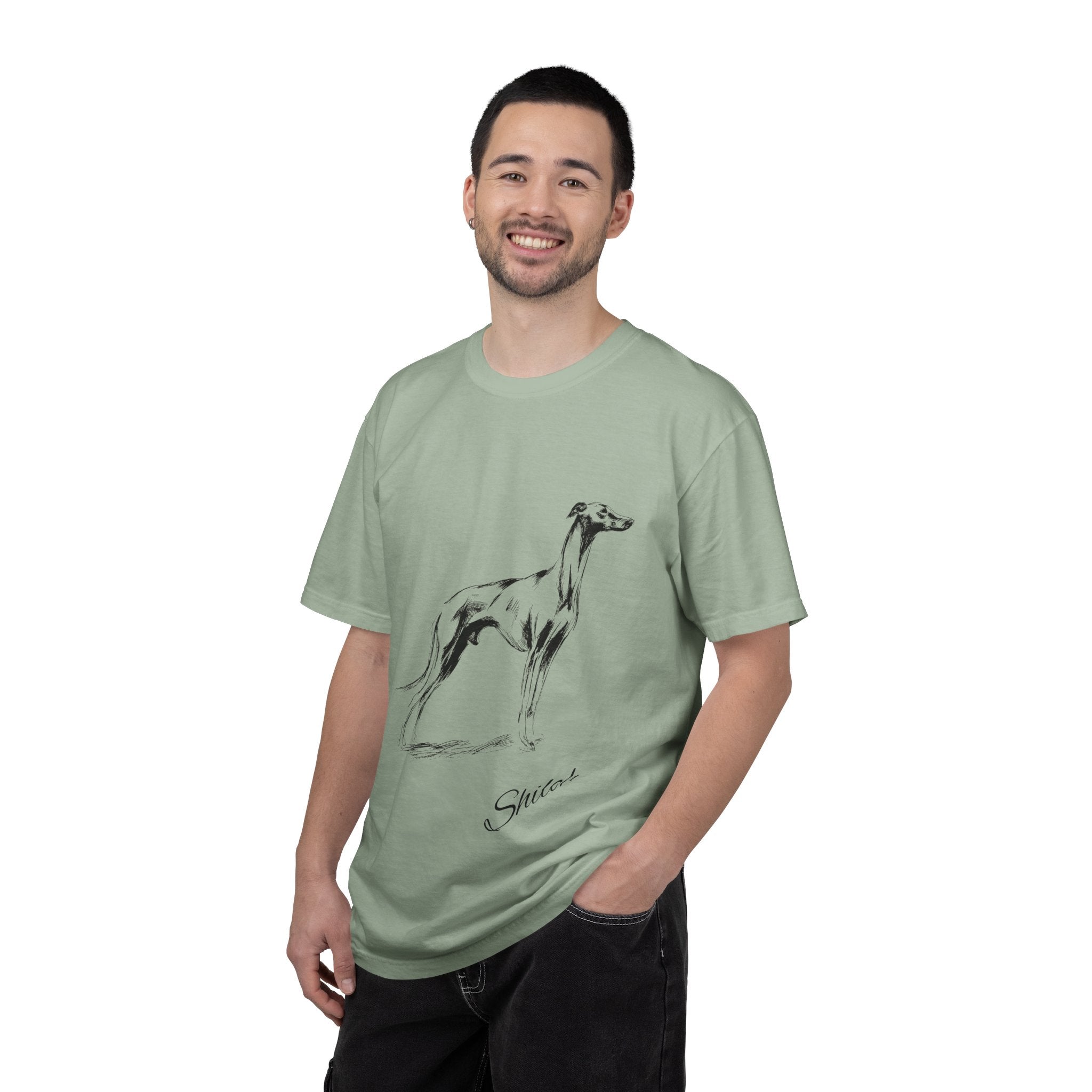 Personalized Greyhound T-Shirt | Custom Dog Name Tee | Comfort Colors 1717 Tee | Minimal Sketch Vintage Style | Whippet Dog lover gift
