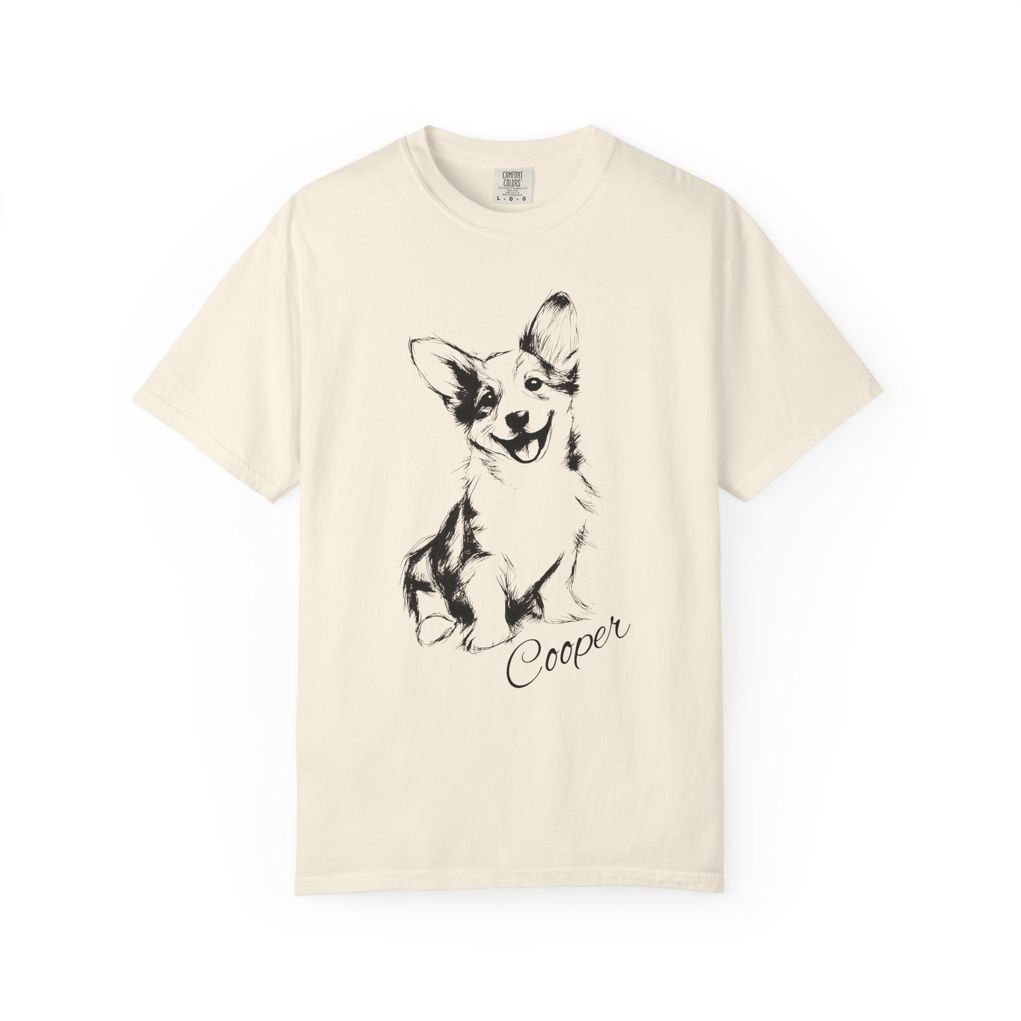 Personalized Corgi T-Shirt | Custom Dog Name Tee | Comfort Colors 1717 Tee | Minimal Sketch Vintage Style | Dog lover gift