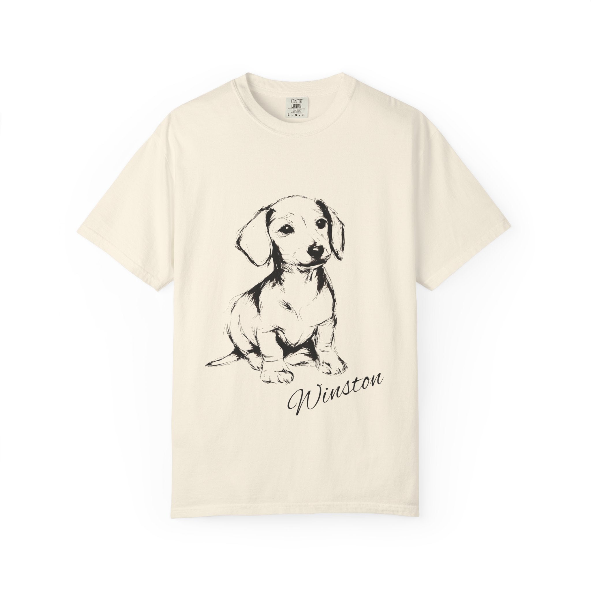 Personalized Dachshund T-Shirt | Custom Dog Name Tee | Comfort Colors 1717 Tee | Minimal Sketch Vintage Style | Dog lover gift