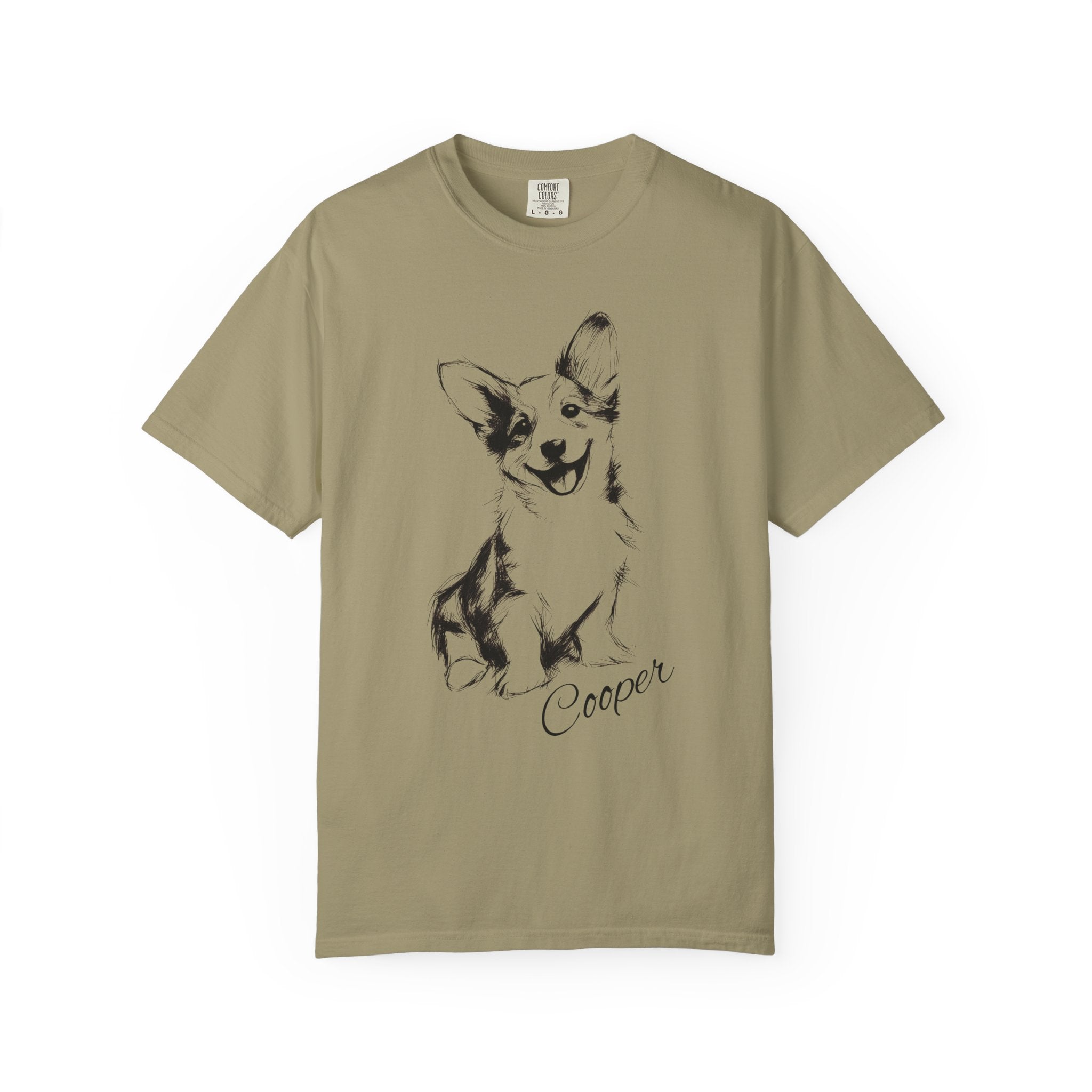 Personalized Corgi T-Shirt | Custom Dog Name Tee | Comfort Colors 1717 Tee | Minimal Sketch Vintage Style | Dog lover gift