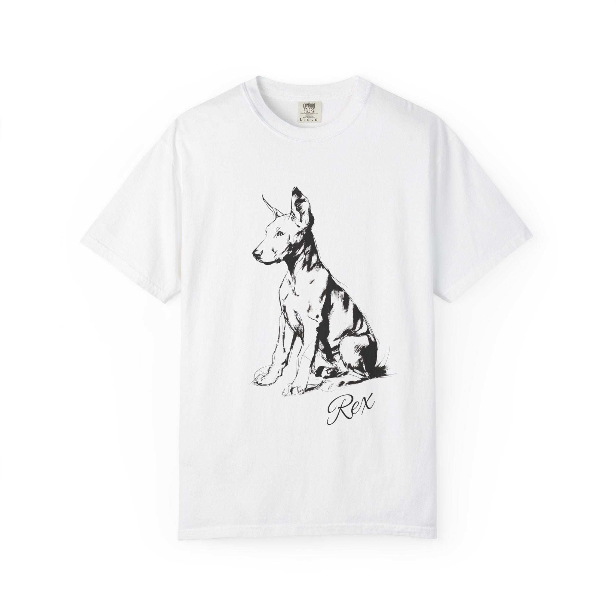 Personalized Doberman T-Shirt | Custom Dog Name Tee | Comfort Colors 1717 Tee | Minimal Sketch Vintage Style | Dog lover gift