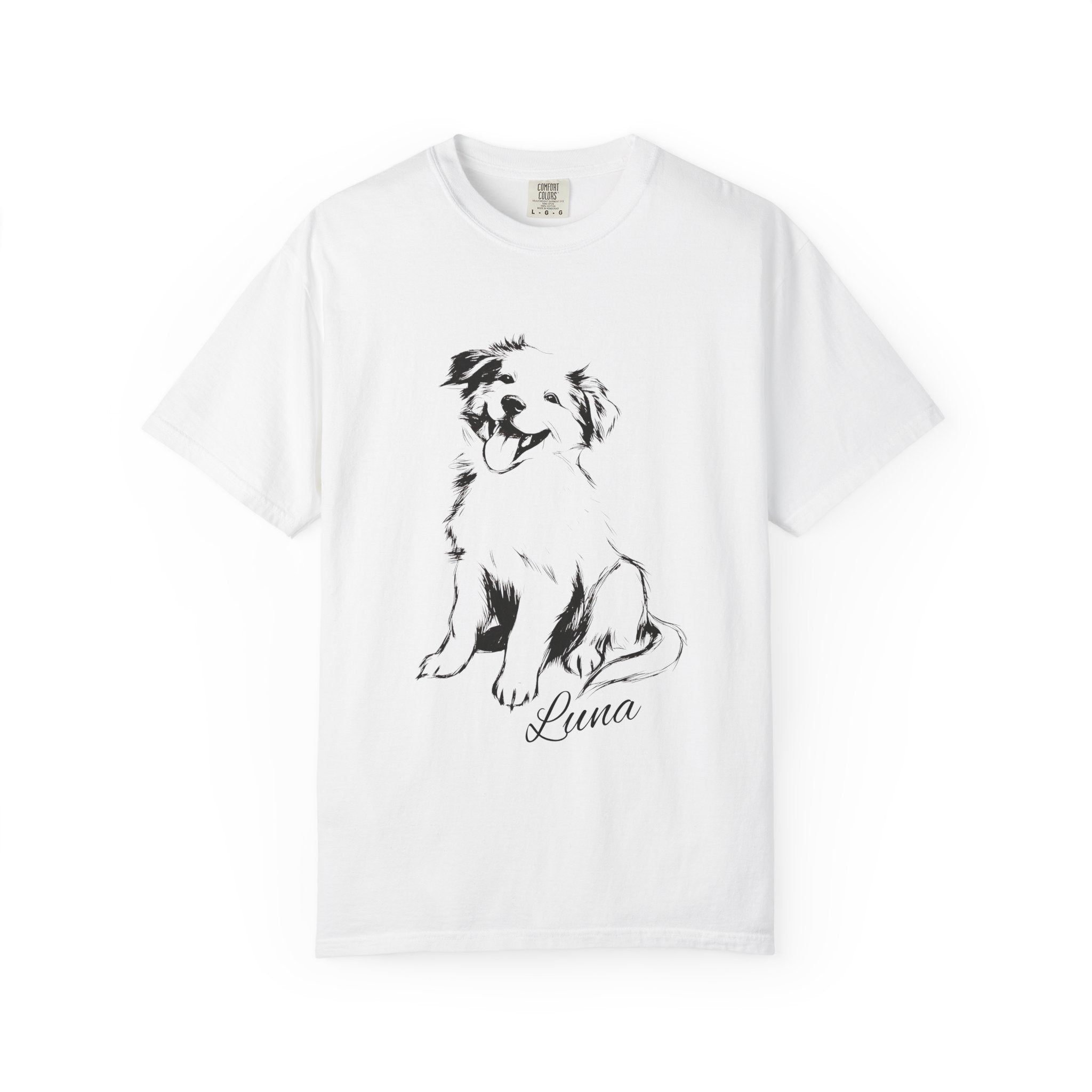 Personalized Australian Shepherd T-Shirt | Custom Dog Name Tee | Comfort Colors 1717 T-Shirt | Minimal Sketch Vintage Style | Dog lover gift