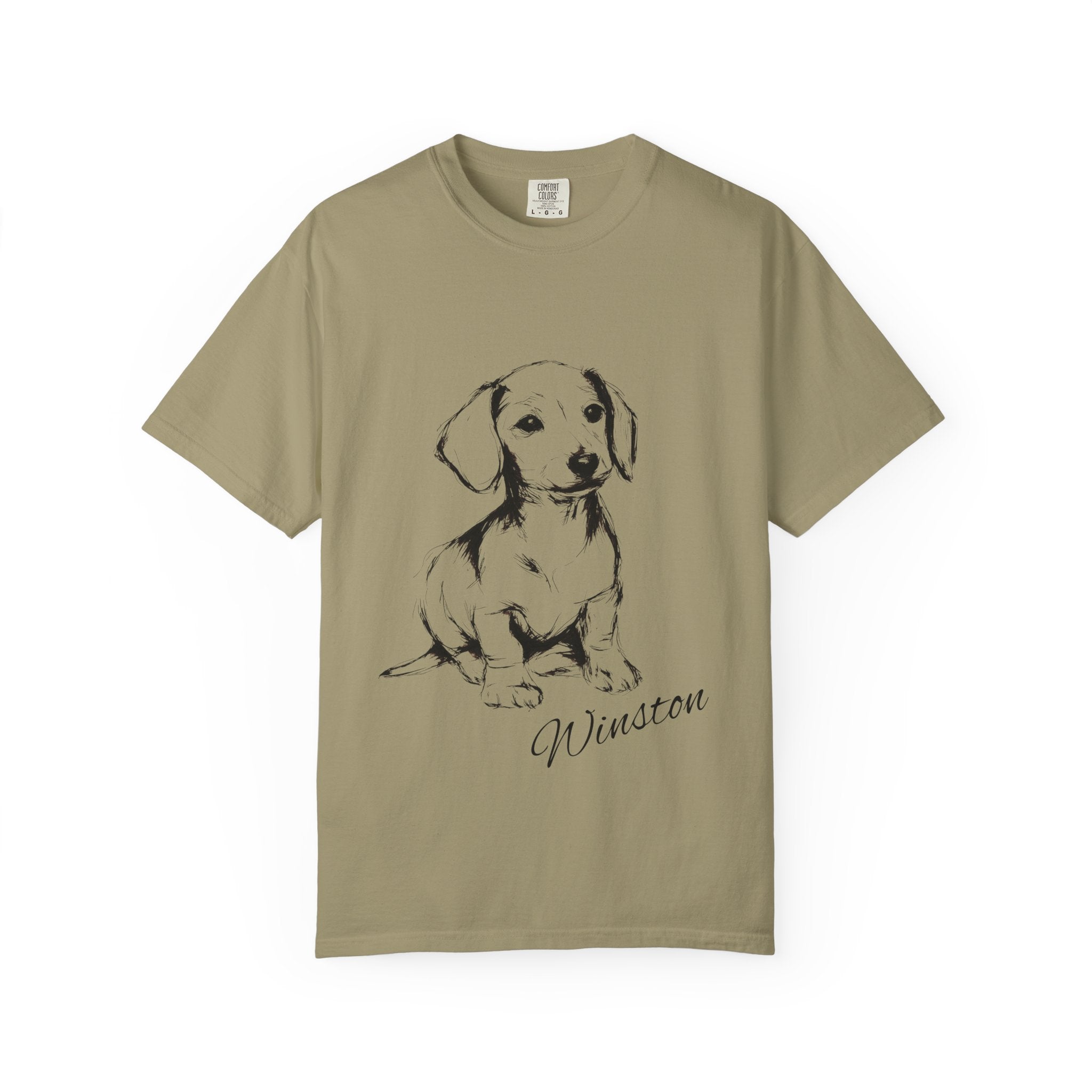 Personalized Dachshund T-Shirt | Custom Dog Name Tee | Comfort Colors 1717 Tee | Minimal Sketch Vintage Style | Dog lover gift