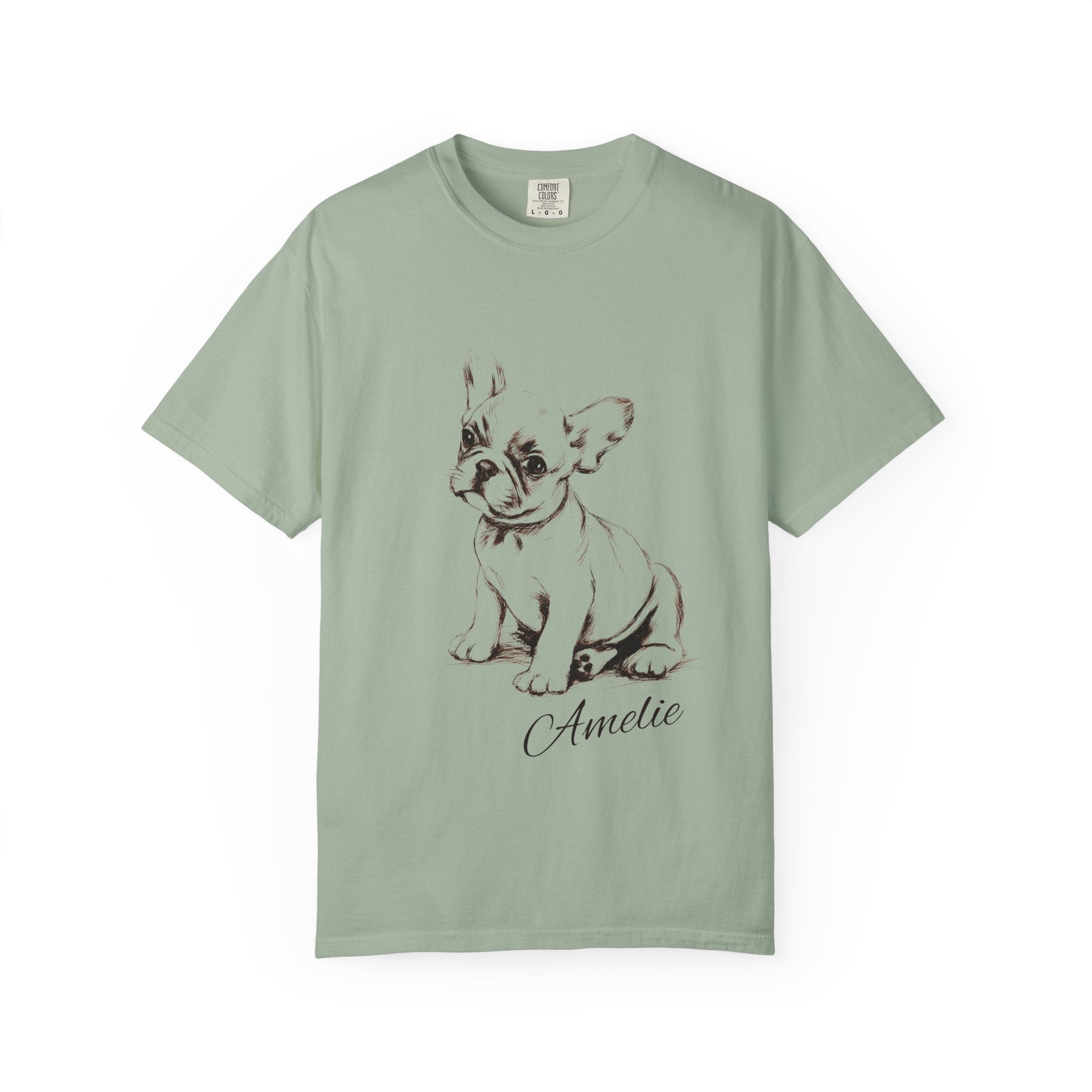 Personalized French Bulldog T-Shirt | Custom Dog Name Tee | Comfort Colors 1717 Tee | Minimal Sketch Vintage Style | Frenchie lover gift