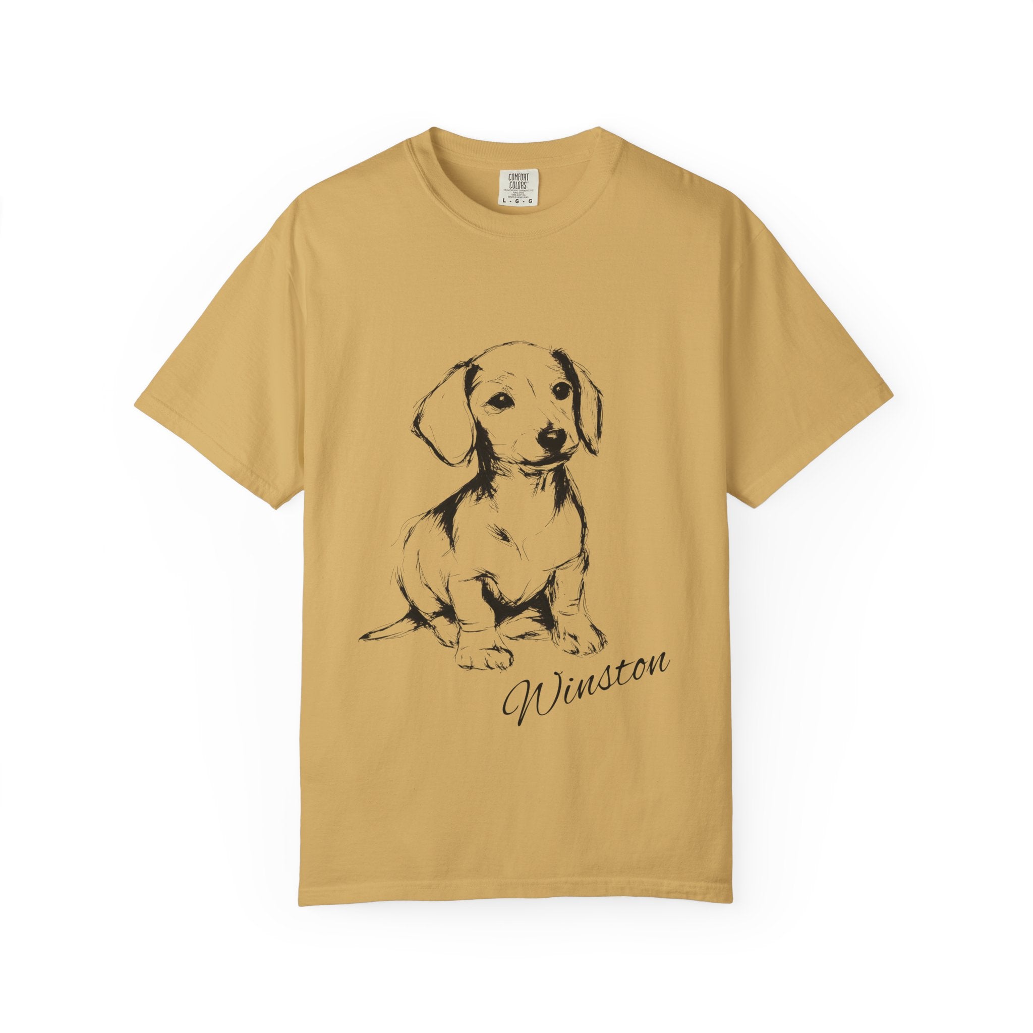 Personalized Dachshund T-Shirt | Custom Dog Name Tee | Comfort Colors 1717 Tee | Minimal Sketch Vintage Style | Dog lover gift