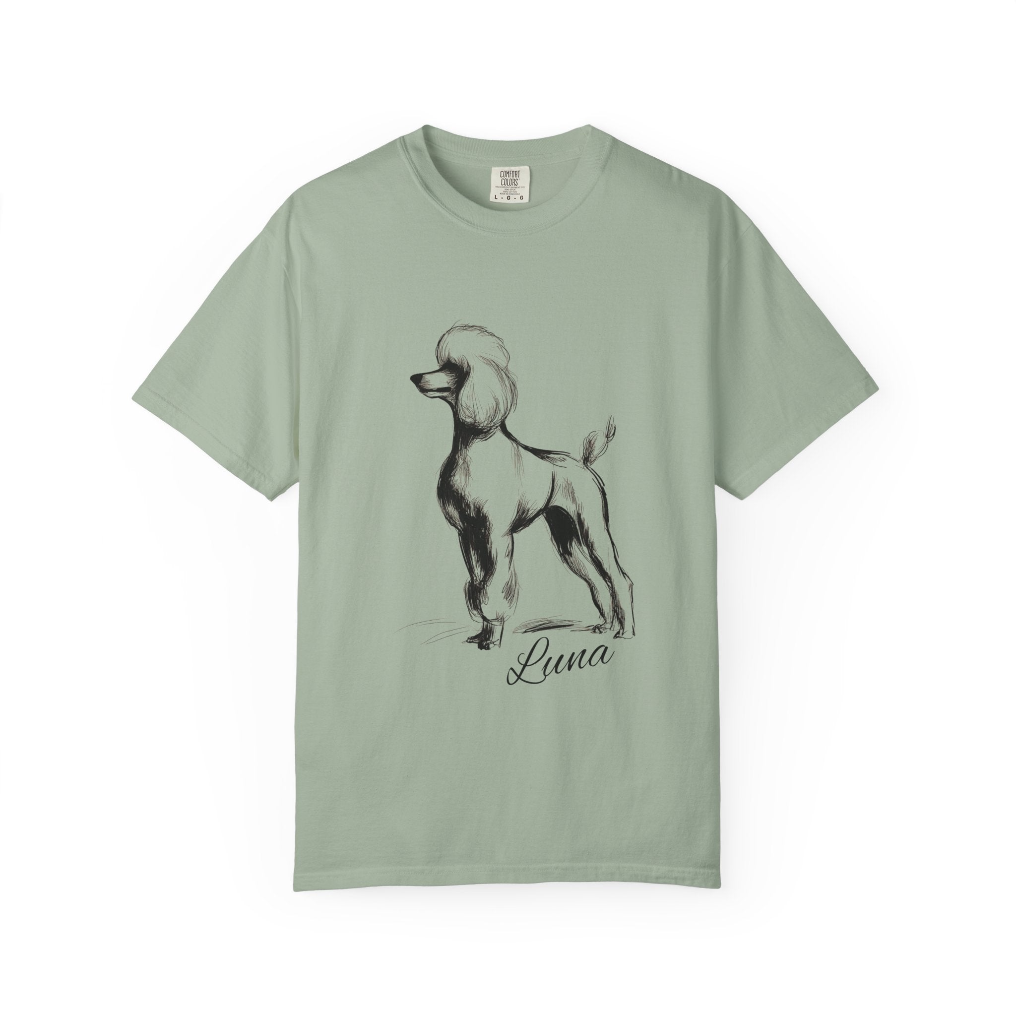 Personalized Poodle T-Shirt | Custom Dog Name Tee | Comfort Colors 1717 Tee | Minimal Sketch Vintage Style | Dog lover gift