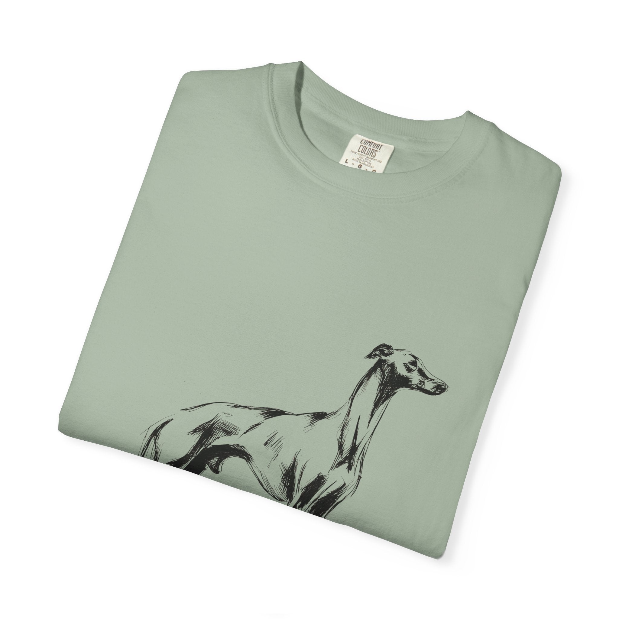 Personalized Greyhound T-Shirt | Custom Dog Name Tee | Comfort Colors 1717 Tee | Minimal Sketch Vintage Style | Whippet Dog lover gift