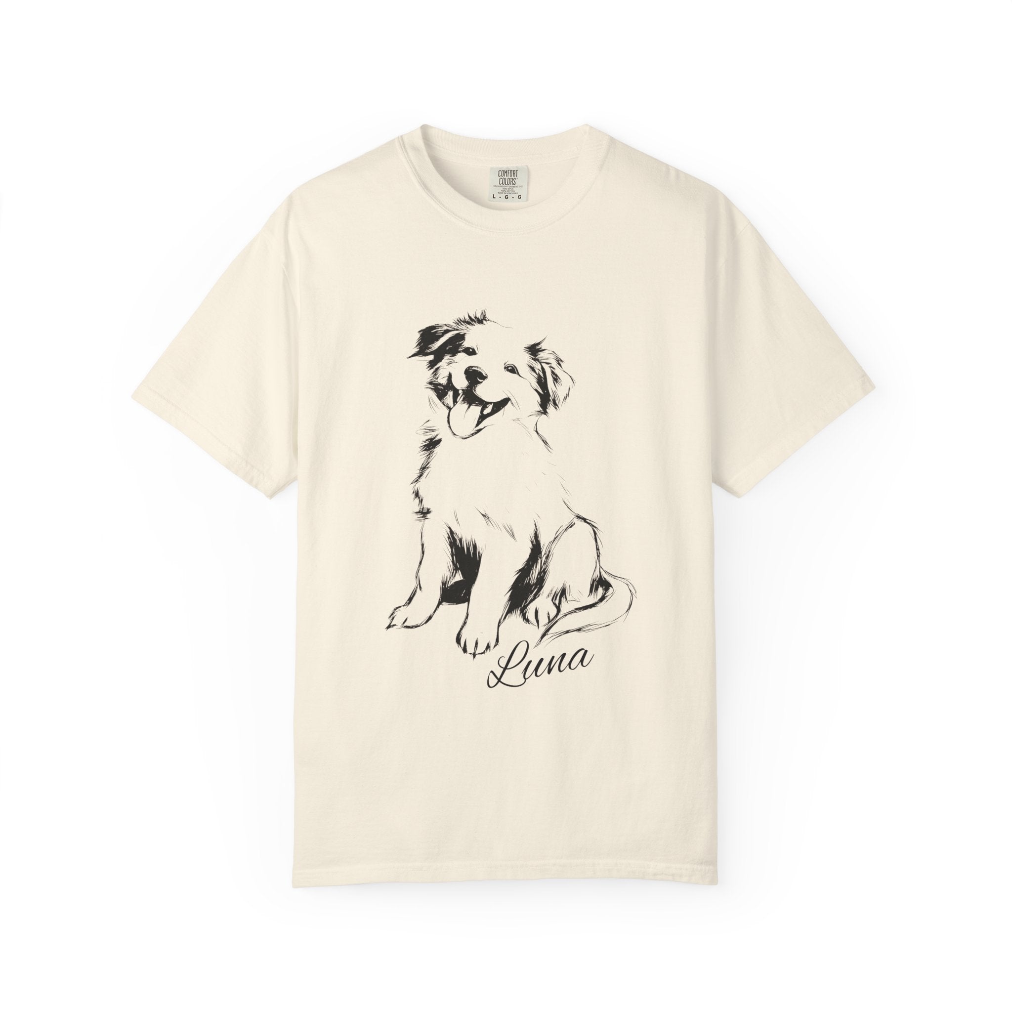 Personalized Australian Shepherd T-Shirt | Custom Dog Name Tee | Comfort Colors 1717 T-Shirt | Minimal Sketch Vintage Style | Dog lover gift
