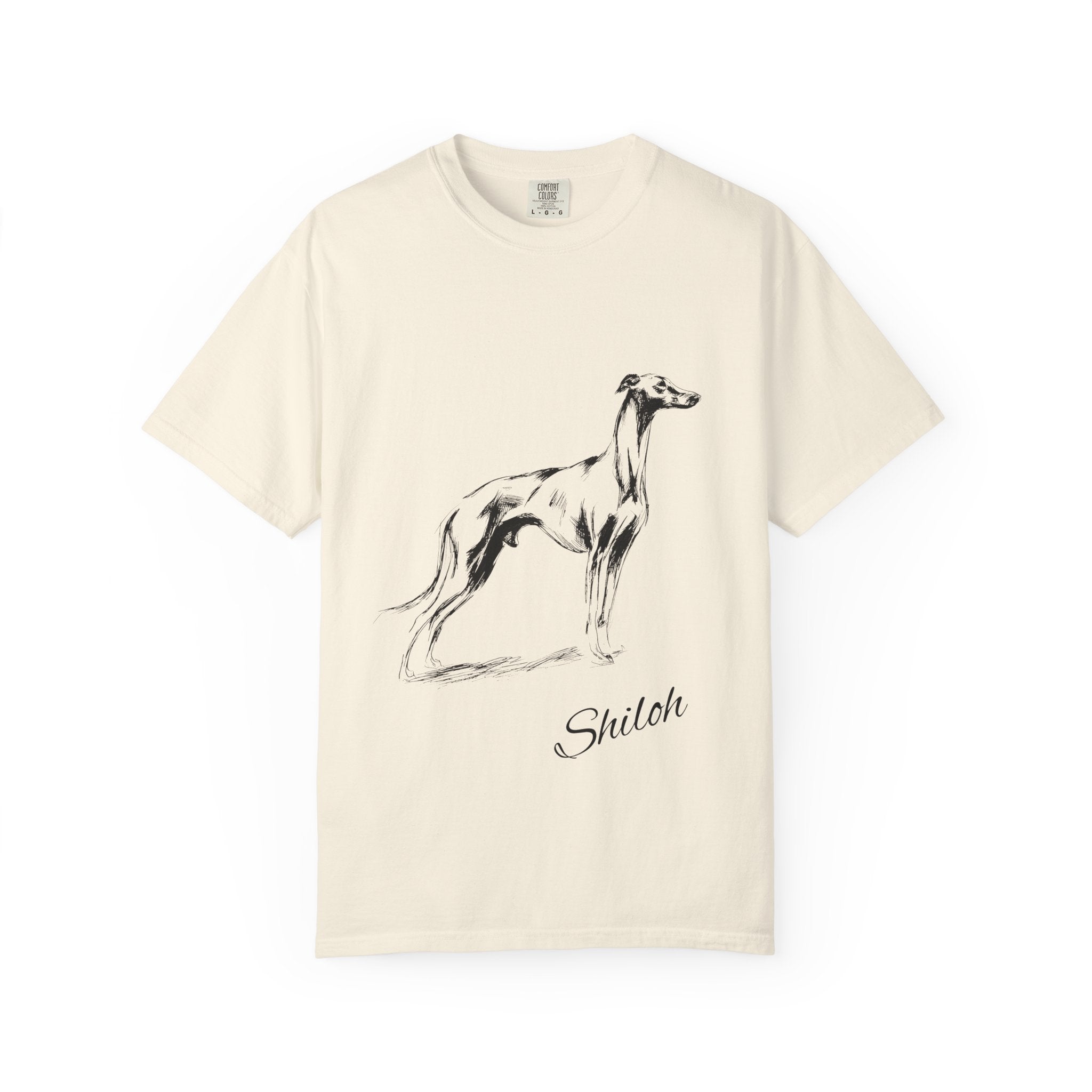 Personalized Greyhound T-Shirt | Custom Dog Name Tee | Comfort Colors 1717 Tee | Minimal Sketch Vintage Style | Whippet Dog lover gift