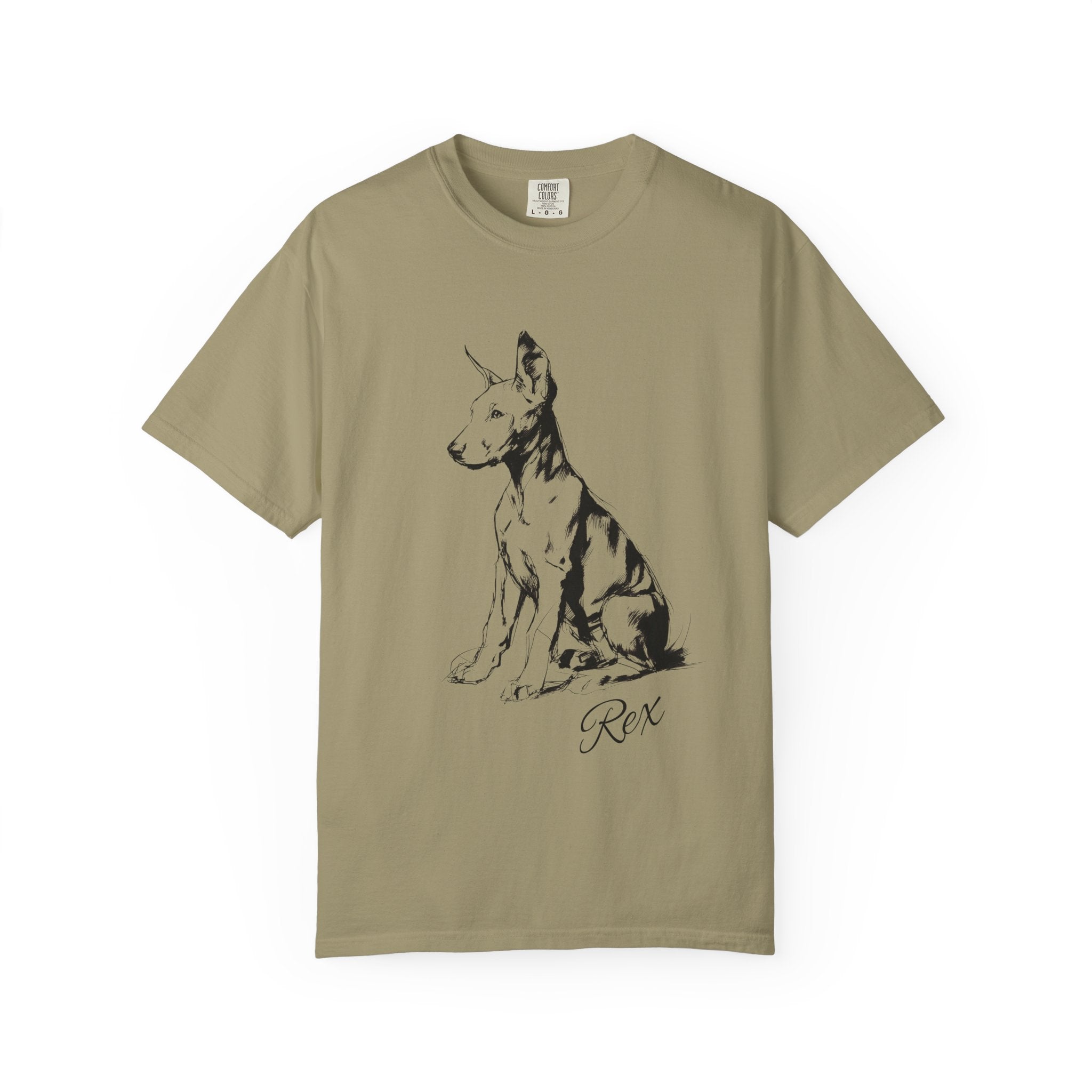 Personalized Doberman T-Shirt | Custom Dog Name Tee | Comfort Colors 1717 Tee | Minimal Sketch Vintage Style | Dog lover gift