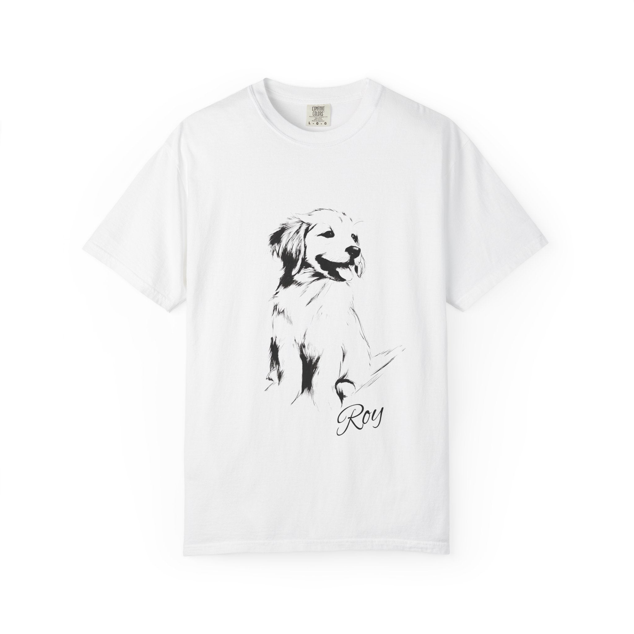 Personalized Golden Retriever T-Shirt | Custom Dog Name Tee | Comfort Colors 1717 Tee | Minimal Sketch Vintage Style | Dog lover gift