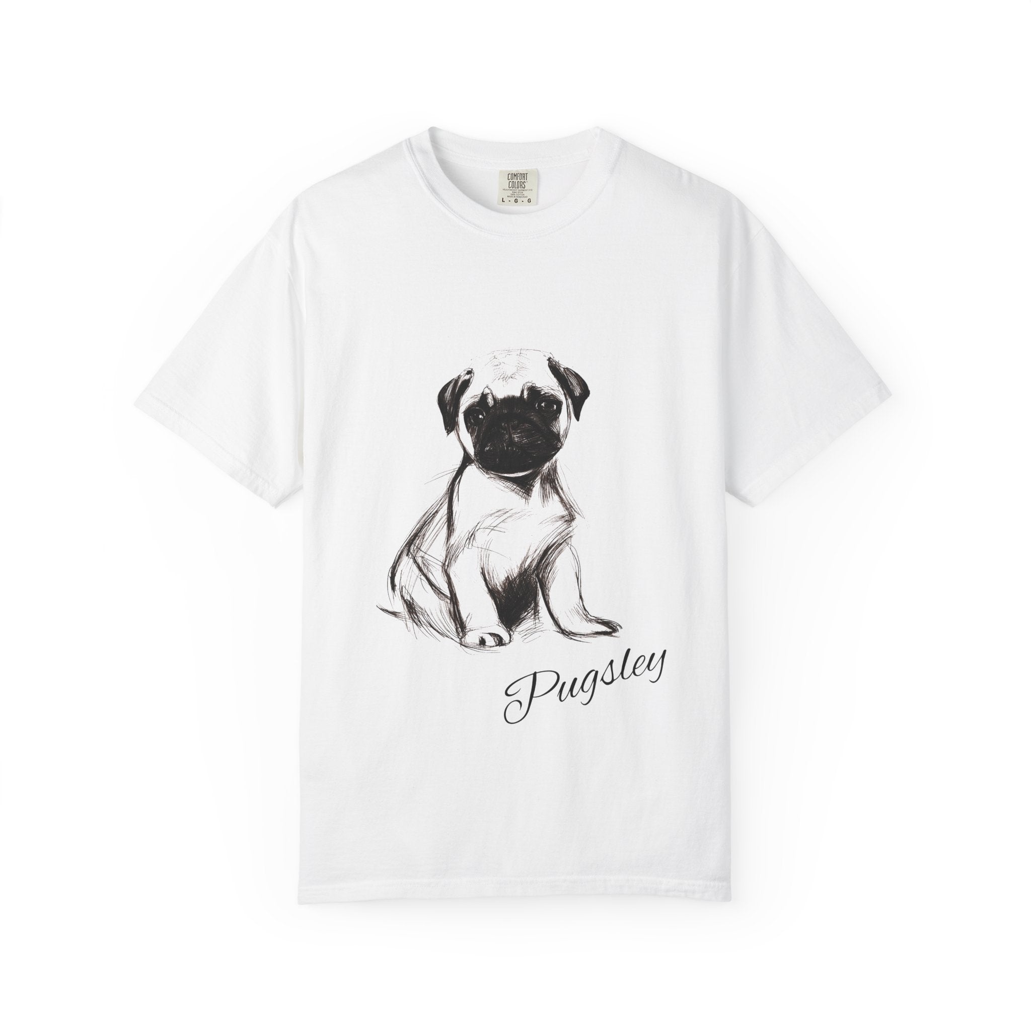 Personalized Pug T-Shirt | Custom Dog Name Tee | Comfort Colors 1717 Tee | Minimal Sketch Vintage Style | Dog lover gift