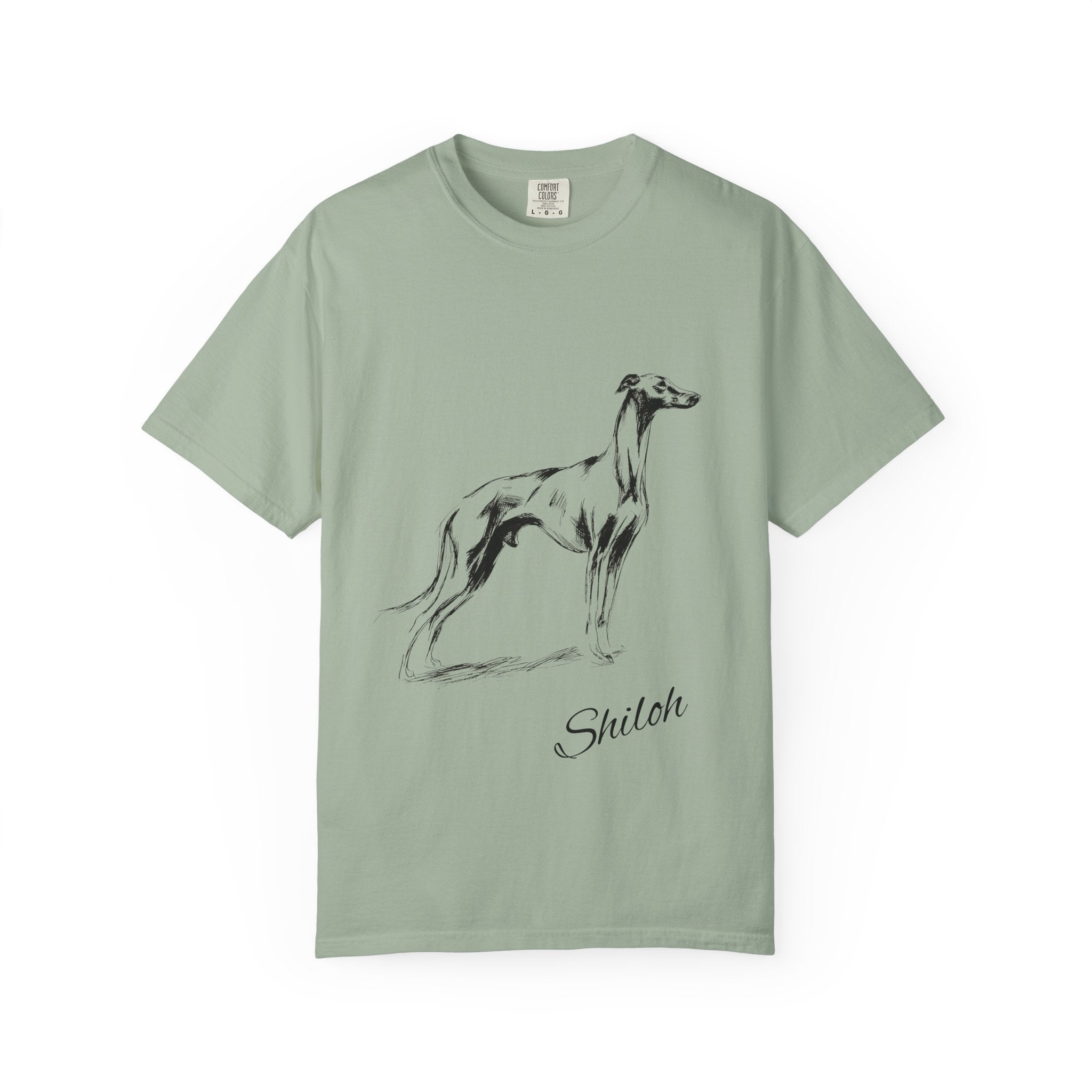 Personalized Greyhound T-Shirt | Custom Dog Name Tee | Comfort Colors 1717 Tee | Minimal Sketch Vintage Style | Whippet Dog lover gift