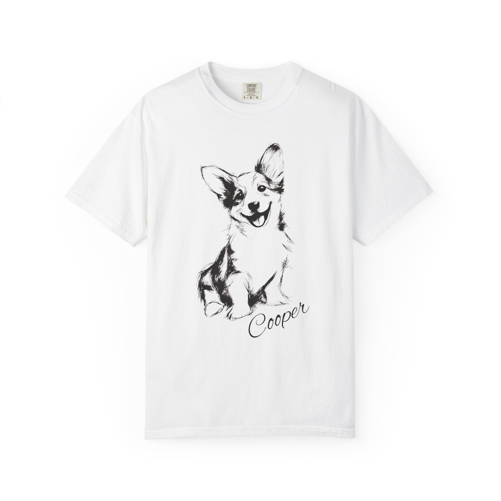 Personalized Corgi T-Shirt | Custom Dog Name Tee | Comfort Colors 1717 Tee | Minimal Sketch Vintage Style | Dog lover gift