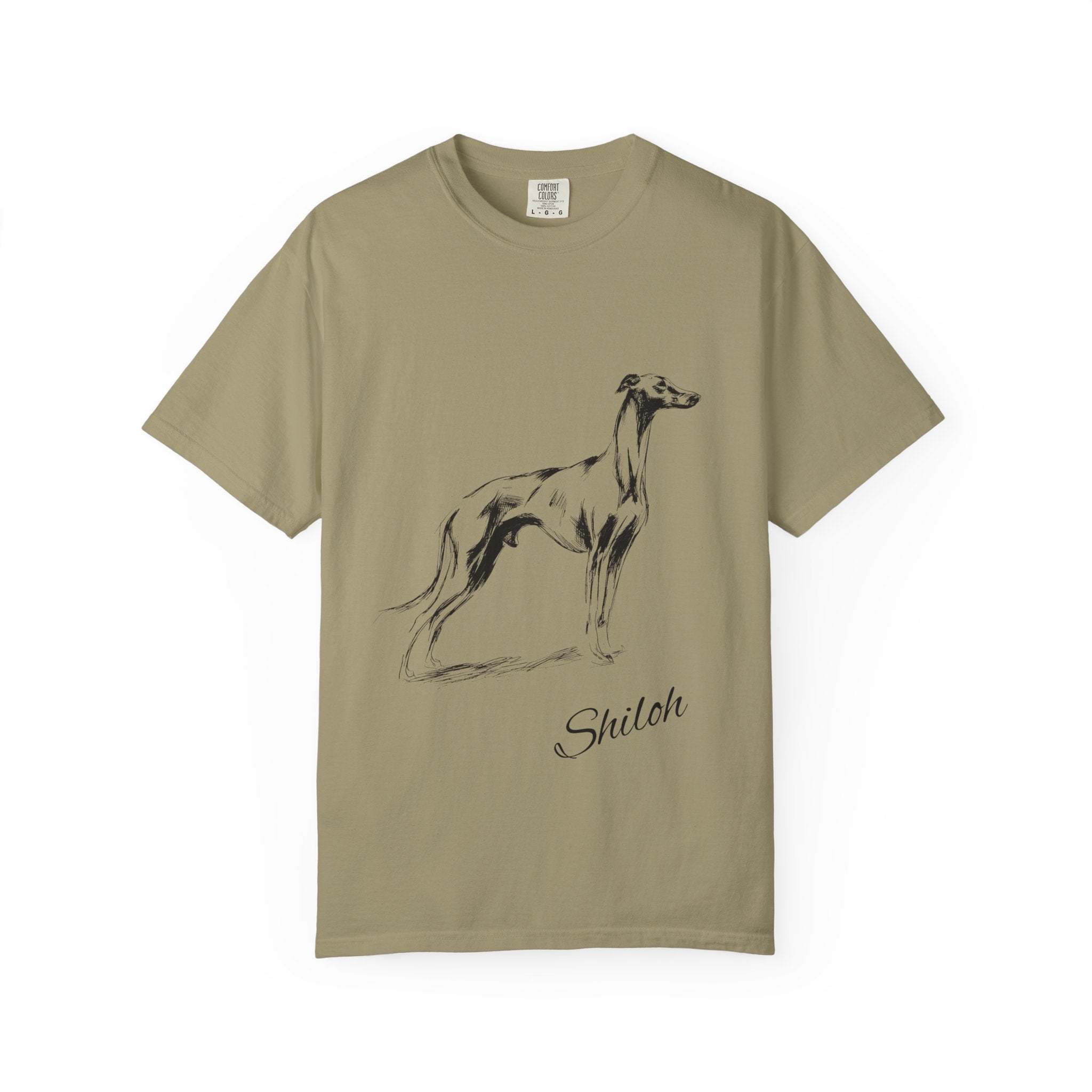 Personalized Greyhound T-Shirt | Custom Dog Name Tee | Comfort Colors 1717 Tee | Minimal Sketch Vintage Style | Whippet Dog lover gift