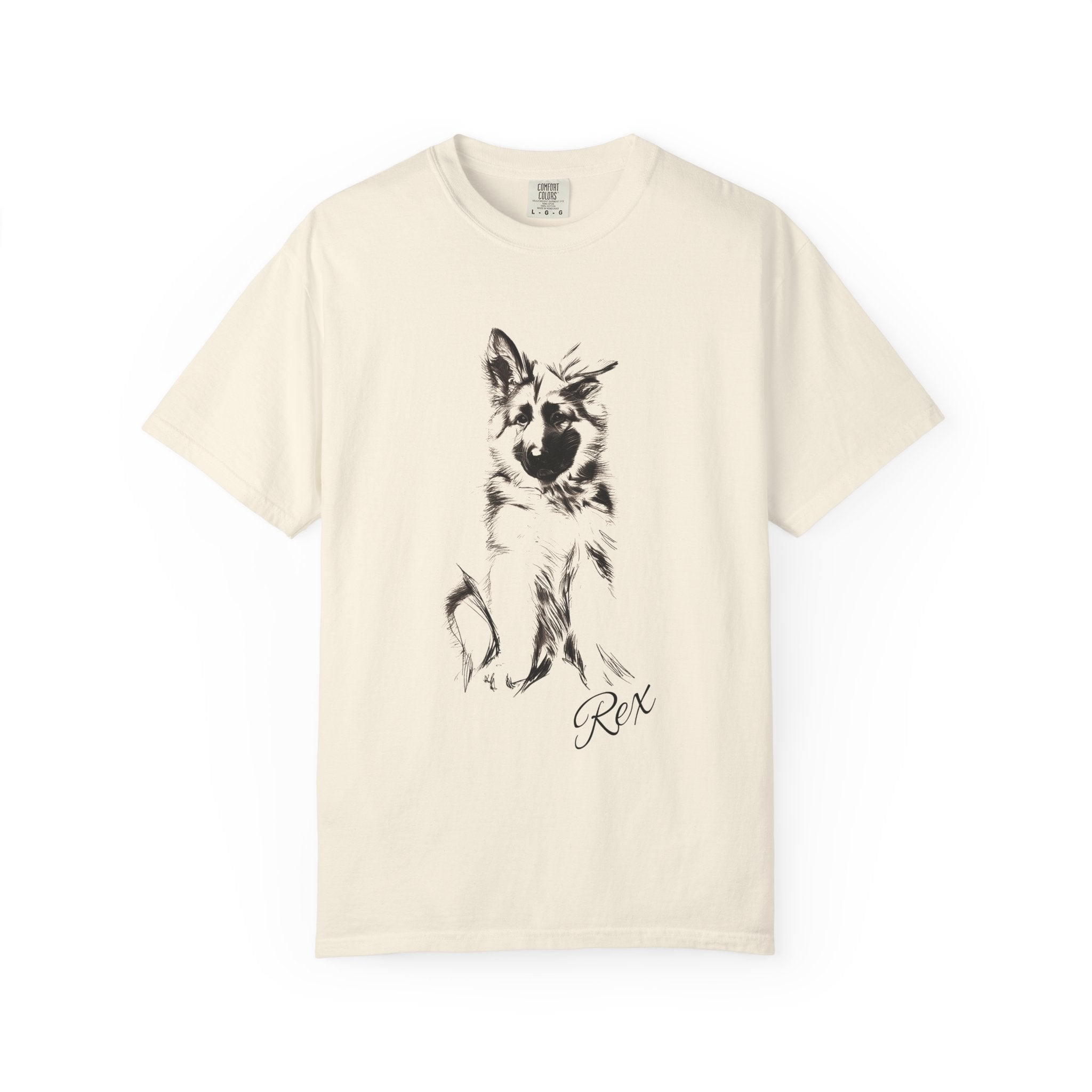 Personalized German Shepherd T-Shirt | Custom Dog Name Tee | Comfort Colors 1717 Tee | Minimal Sketch Vintage Style | Dog lover gift