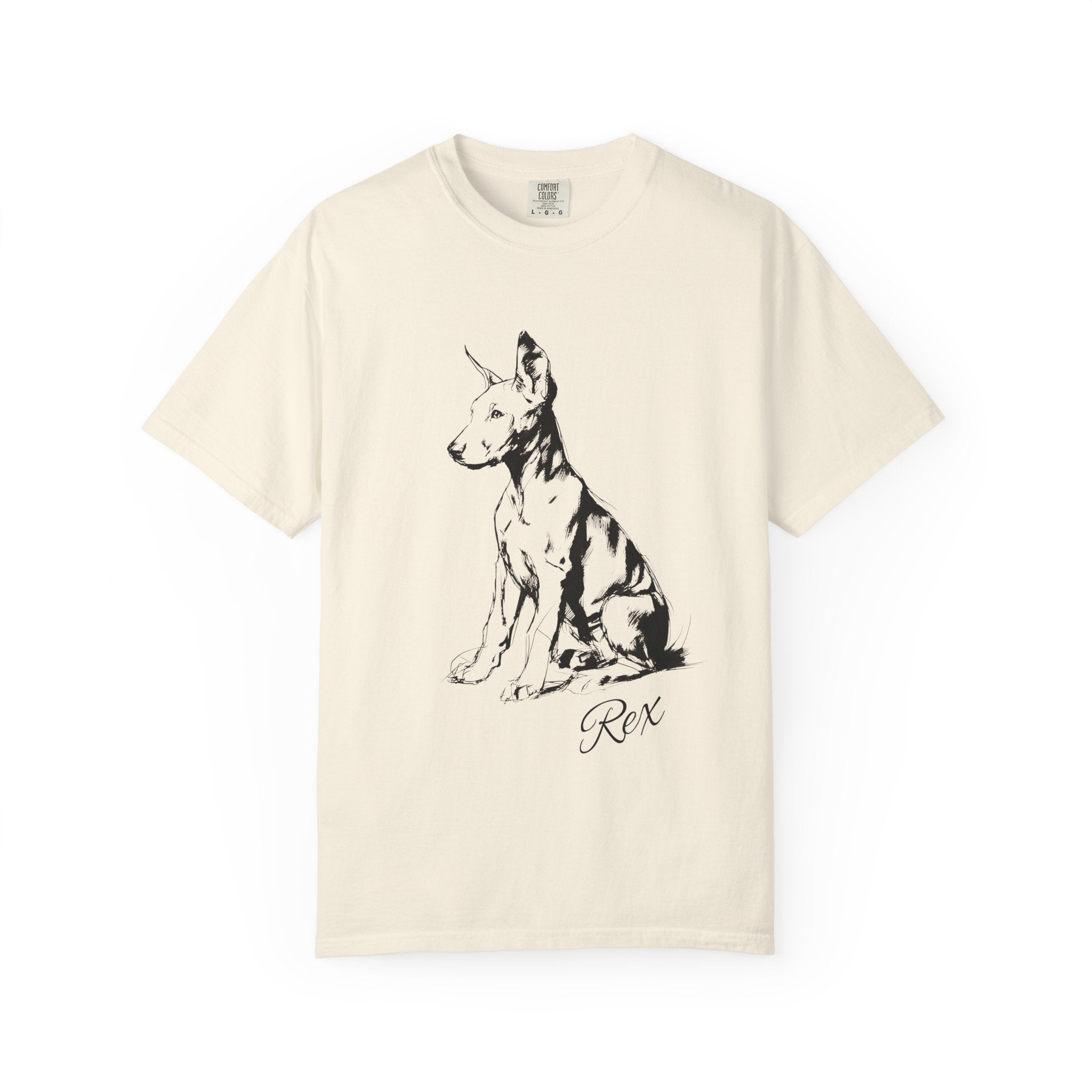 Personalized Doberman T-Shirt | Custom Dog Name Tee | Comfort Colors 1717 Tee | Minimal Sketch Vintage Style | Dog lover gift
