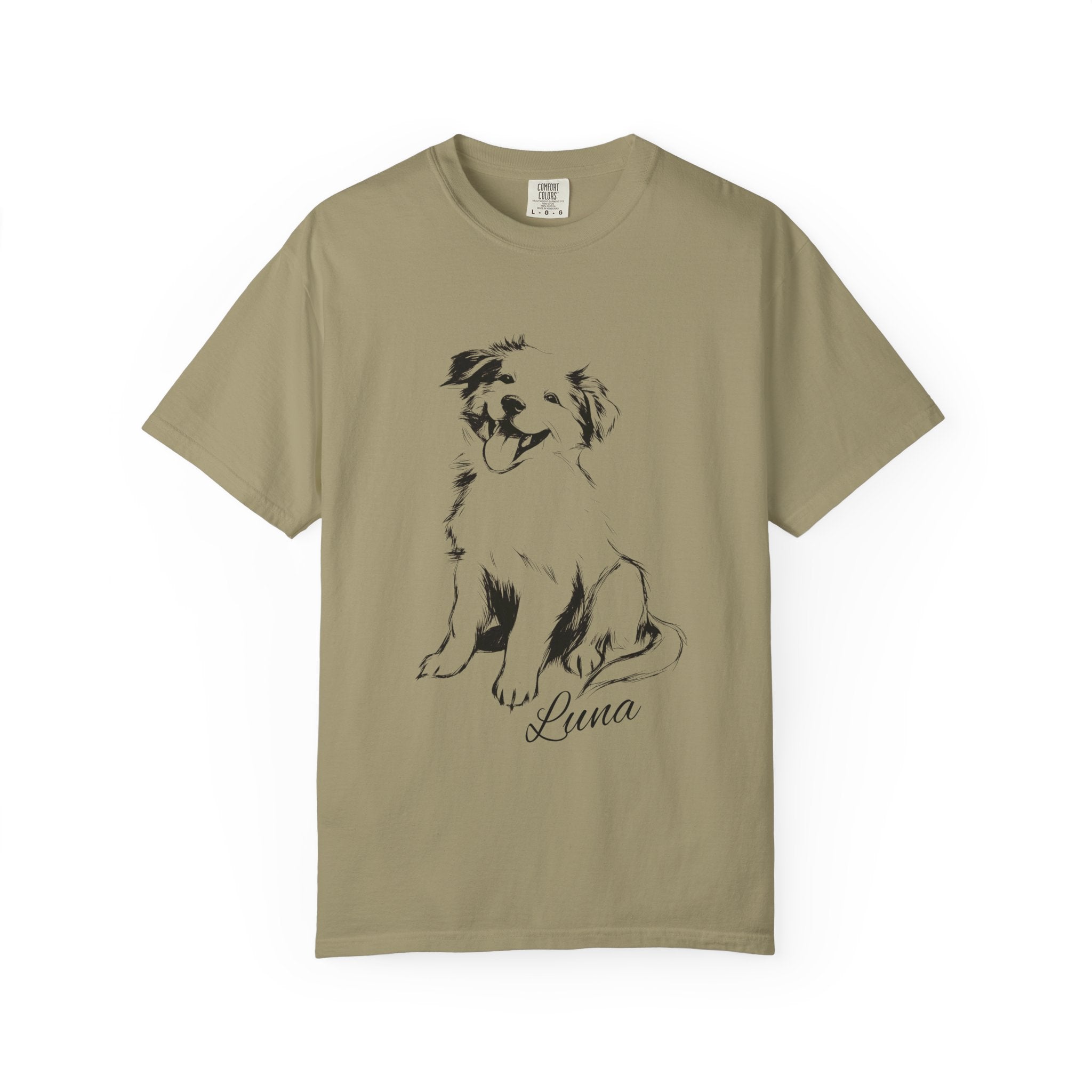 Personalized Australian Shepherd T-Shirt | Custom Dog Name Tee | Comfort Colors 1717 T-Shirt | Minimal Sketch Vintage Style | Dog lover gift