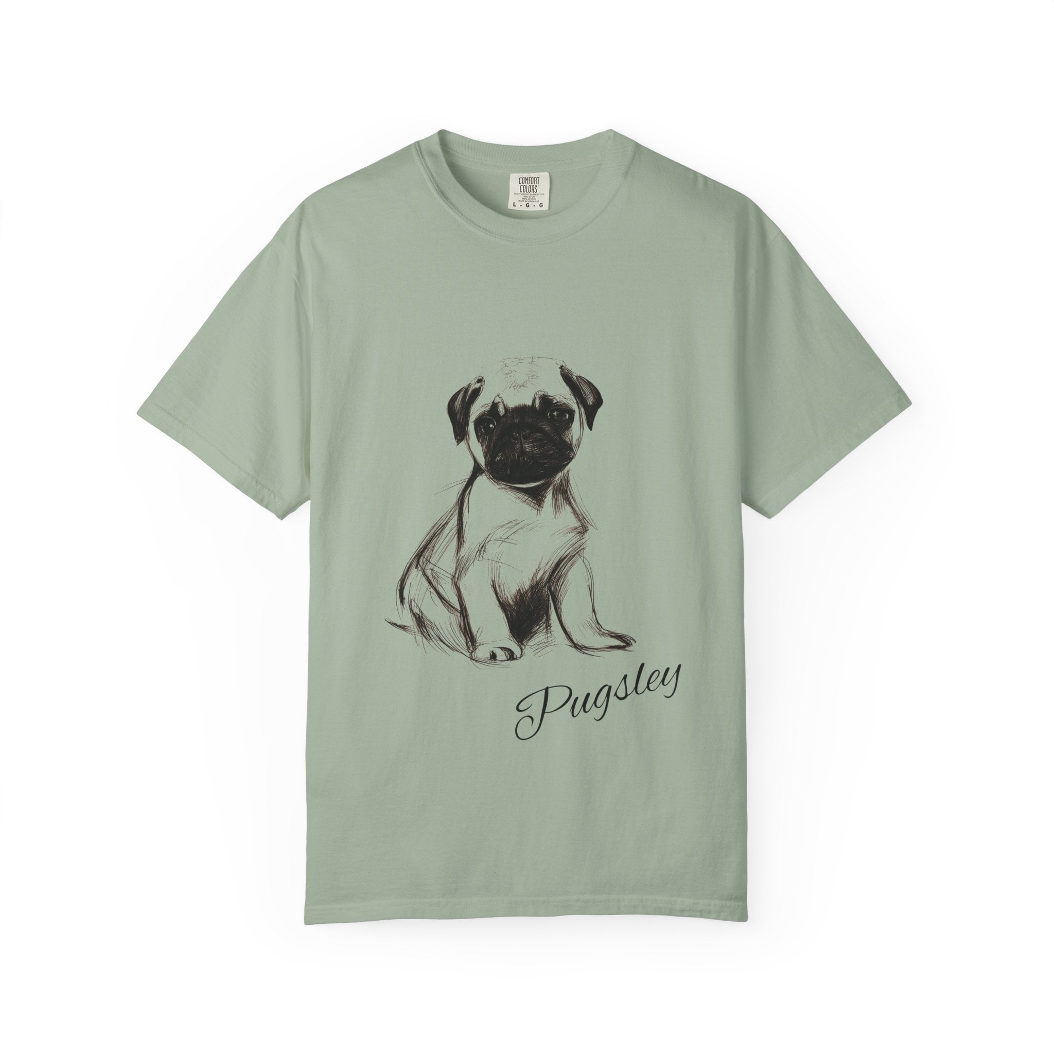 Personalized Pug T-Shirt | Custom Dog Name Tee | Comfort Colors 1717 Tee | Minimal Sketch Vintage Style | Dog lover gift