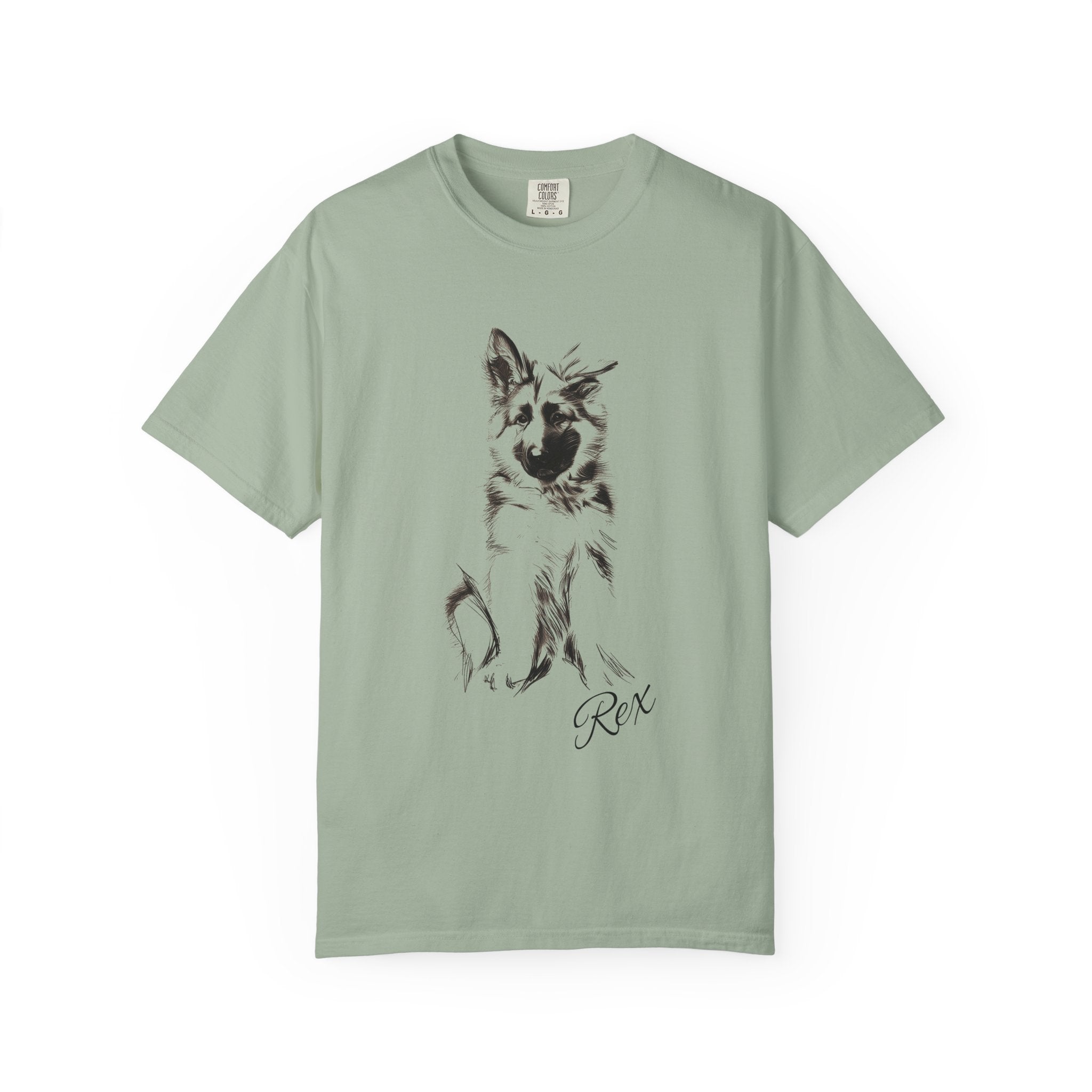 Personalized German Shepherd T-Shirt | Custom Dog Name Tee | Comfort Colors 1717 Tee | Minimal Sketch Vintage Style | Dog lover gift