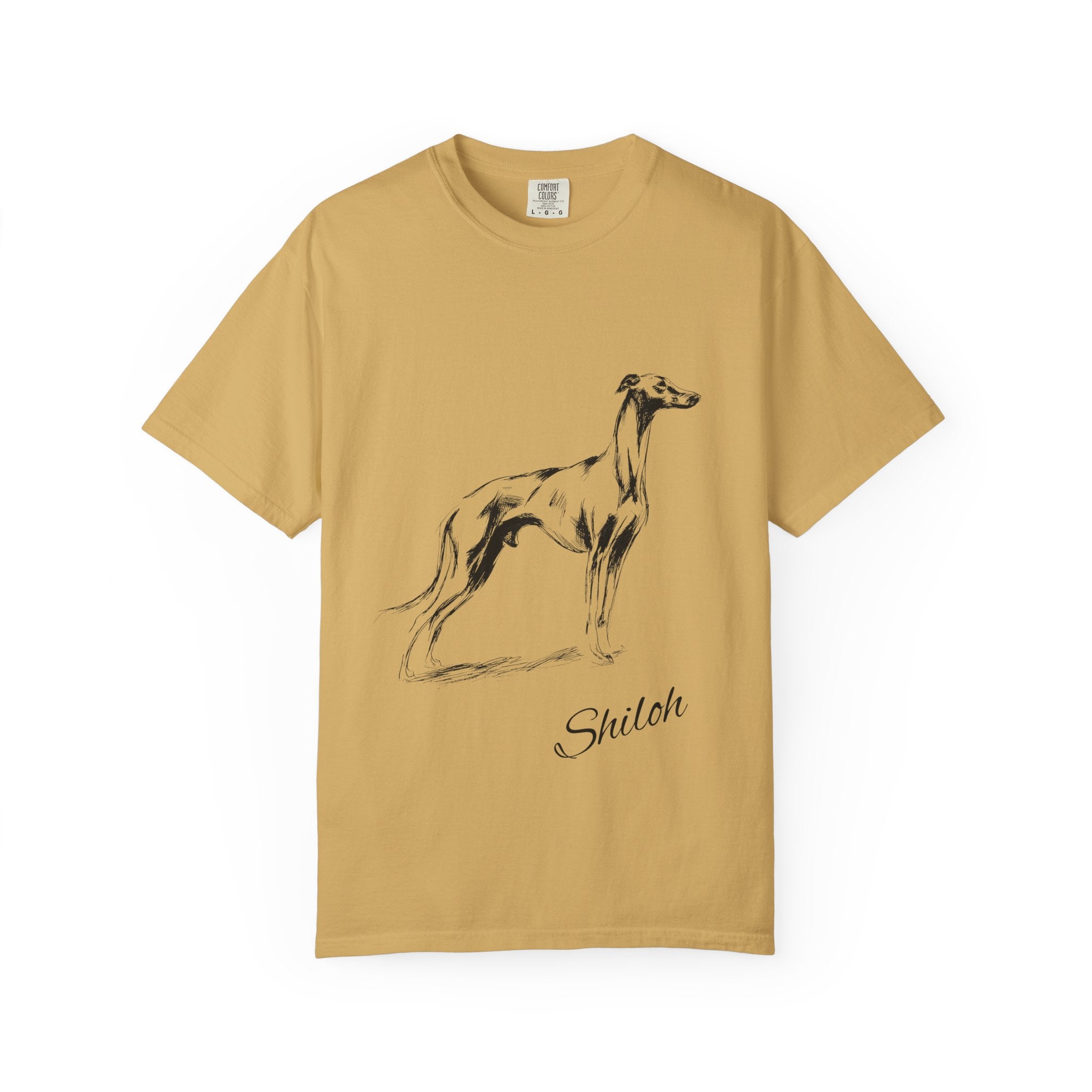 Personalized Greyhound T-Shirt | Custom Dog Name Tee | Comfort Colors 1717 Tee | Minimal Sketch Vintage Style | Whippet Dog lover gift